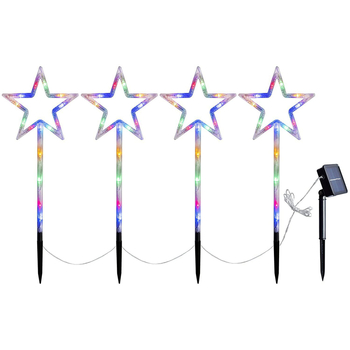 Lumină solară LED pentru grădină – set de 4 corpuri în formă de stea și brad, IP44, 0.6W, 2V, CE certificat