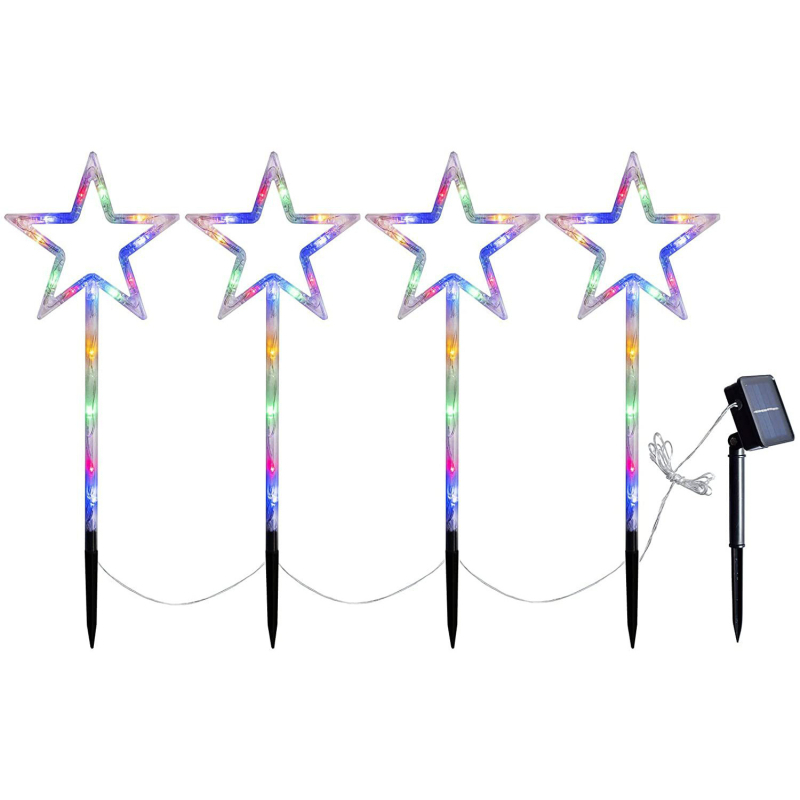 Lumină solară LED pentru grădină – set de 4 corpuri în formă de stea și brad, IP44, 0.6W, 2V, CE certificat
