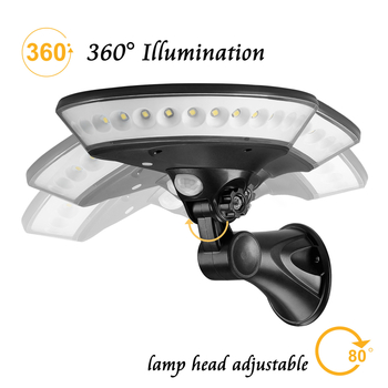 Solarna zidna lampa za dvorište s 360° osvjetljenjem; model UFO, IP65, LED, 3,7 V, 2 W, trajanje 12–16 sati