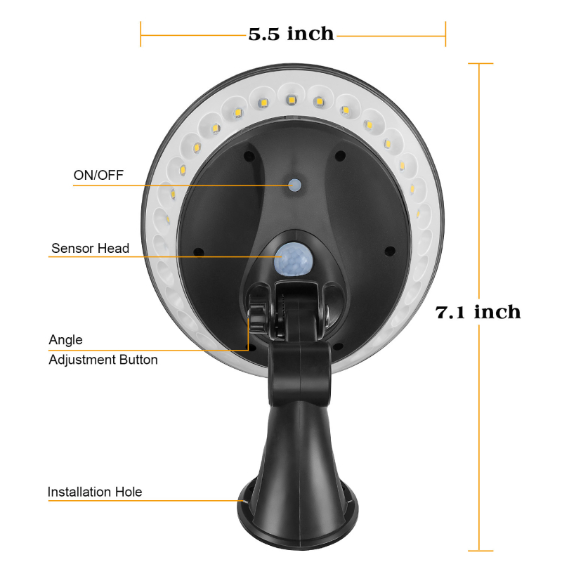 Solarna zidna lampa za dvorište s 360° osvjetljenjem; model UFO, IP65, LED, 3,7 V, 2 W, trajanje 12–16 sati