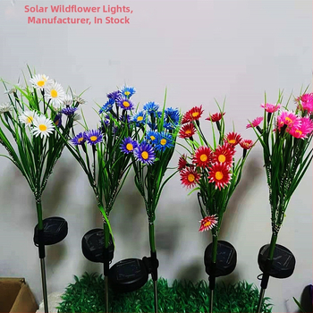 Solárne krajinné svetlo so simulovaným divým kvetom, vonkajšie IP65 z nerezovej ocele LED dekoratívna lampička