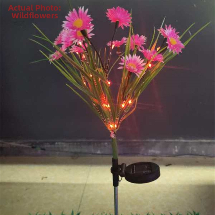 Solárne krajinné svetlo so simulovaným divým kvetom, vonkajšie IP65 z nerezovej ocele LED dekoratívna lampička