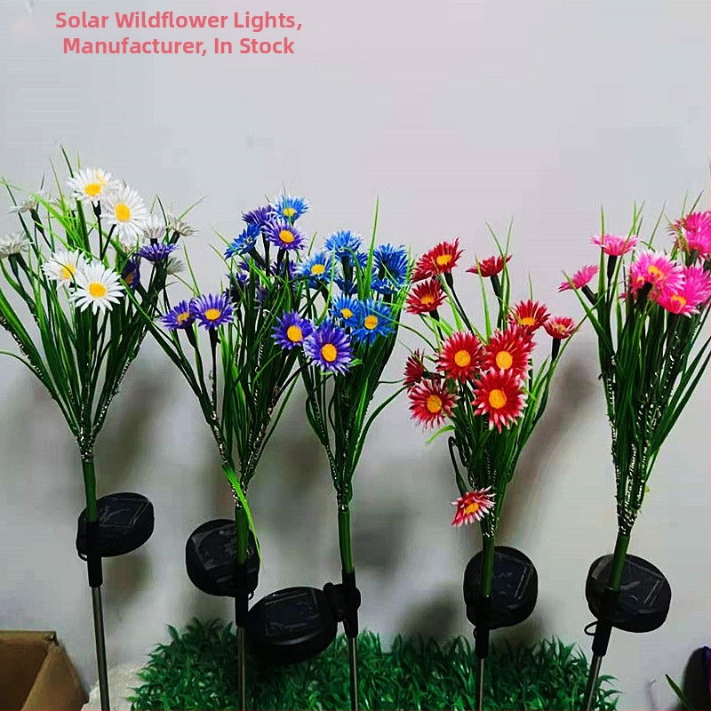 Solárne krajinné svetlo so simulovaným divým kvetom, vonkajšie IP65 z nerezovej ocele LED dekoratívna lampička