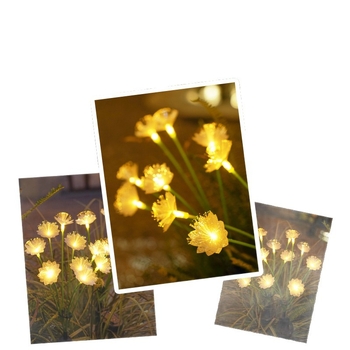 Έξι κεφαλές ηλιακών φωτιστικών εδάφους με οπτικές ίνες, σε σχήμα ανθών κερασιάς, IP65 αδιάβροχα, ηλιακή τροφοδοσία, 0,28W, κάλυψη 1–3 m², αυτονομία 6–12 ωρών