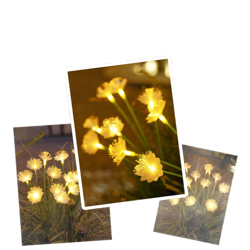 Έξι κεφαλές ηλιακών φωτιστικών εδάφους με οπτικές ίνες, σε σχήμα ανθών κερασιάς, IP65 αδιάβροχα, ηλιακή τροφοδοσία, 0,28W, κάλυψη 1–3 m², αυτονομία 6–12 ωρών