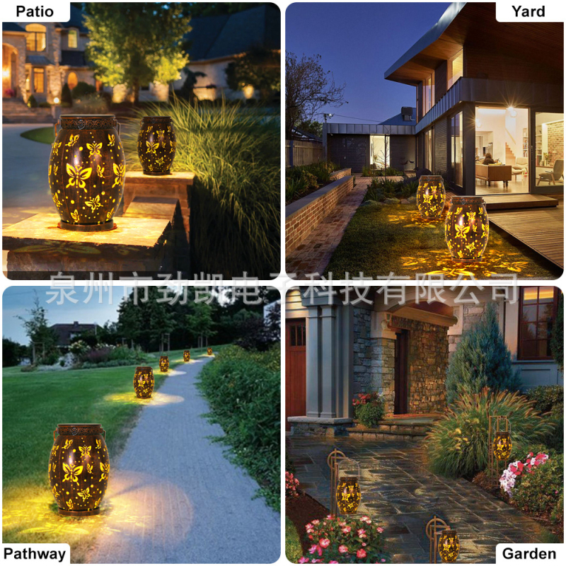 Solarna vanjska vrtna lanterna s željeznim otvorenim dizajnom leptira, LED svjetlo, IP44, 0.036W, 1.2V, Model 0166