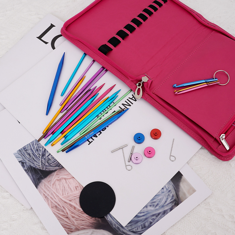 Комплект отделящи се кръгови игли за плетене, квадратни алуминиеви, 9 броя