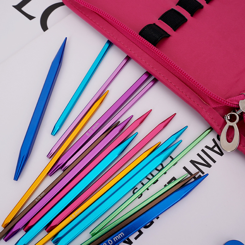 Комплект отделящи се кръгови игли за плетене, квадратни алуминиеви, 9 броя