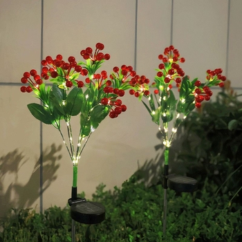 Соларна лампа за тревата под формата на растение с цвете, IP42, светлинна мощност 0,06 W, време на работа 6–12 ч, модел Sun lamp red bean flower