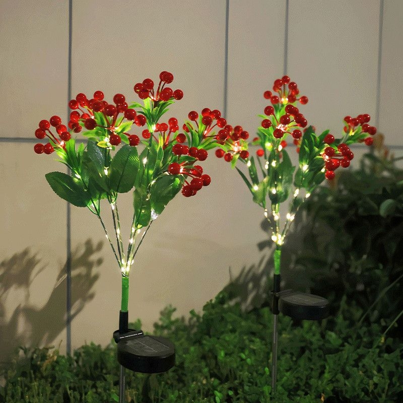 Соларна лампа за тревата под формата на растение с цвете, IP42, светлинна мощност 0,06 W, време на работа 6–12 ч, модел Sun lamp red bean flower