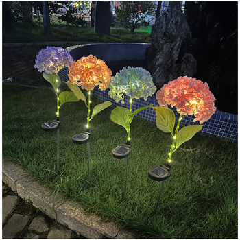 Слънчева градинска лампа във форма на гортензия, водоустойчива LED лампа за тревна площ (YX-40; соларно захранване; IP65; гума; повече от 36 часа работа)