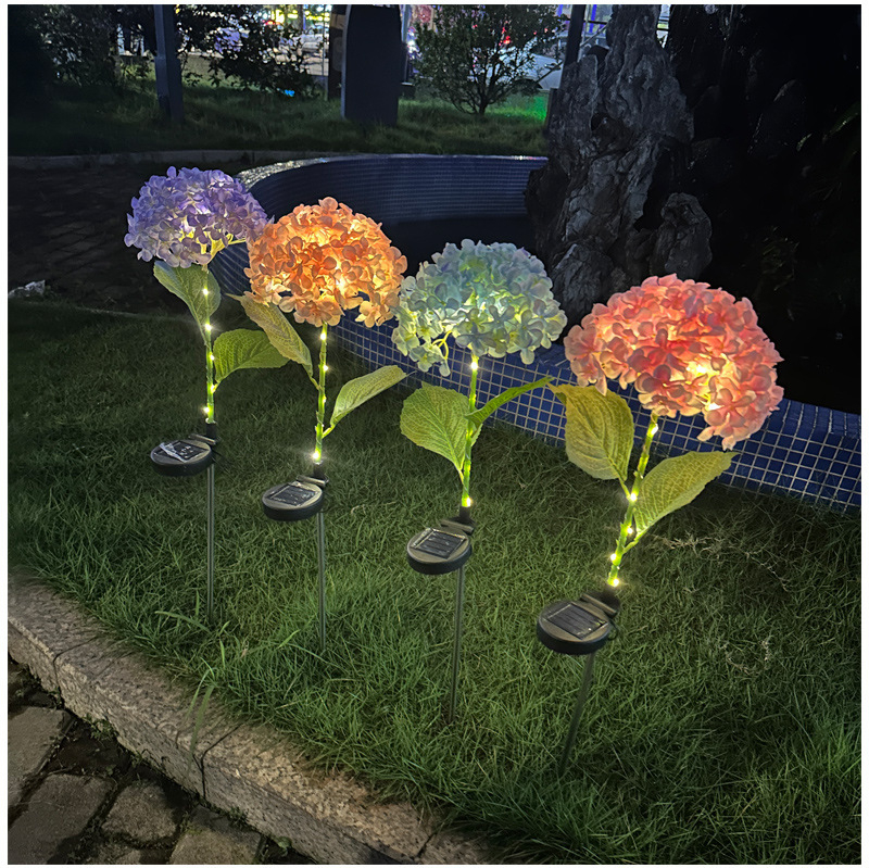 Слънчева градинска лампа във форма на гортензия, водоустойчива LED лампа за тревна площ (YX-40; соларно захранване; IP65; гума; повече от 36 часа работа)