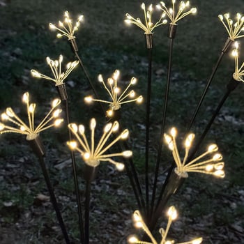 Ηλιακή λάμπα κήπου με σχέδιο πυροτεχνημάτων και φωτεινά μυγάκια, IP44, 5000 lm, 6–12 ώρες λειτουργίας, CE πιστοποίηση, προσαρμόσιμη