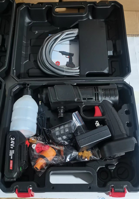 Litij-ionski visokotlačni pištolj za pranje auta s više načina rada, za kućnu upotrebu i zalijevanje cvijeća — tlak 330 kPa, domet raspršivanja 9, ručka od aluminijske legure