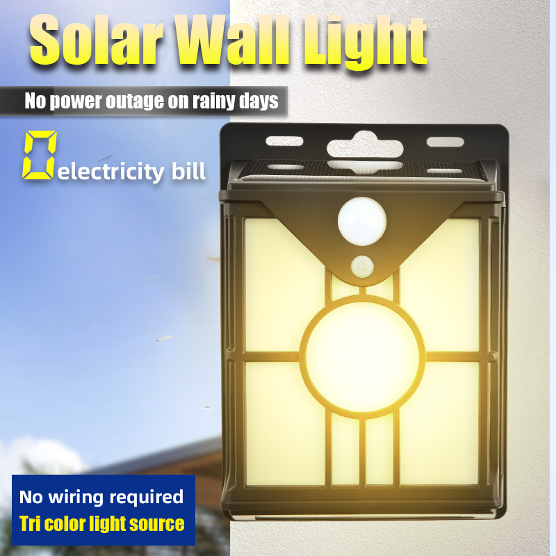 Solarna vanjska zidna svjetiljka s senzorom pokreta za vrt i dvorište, topla svjetlost, 5W, IP65, 220V, trajanje rada 16–24 h