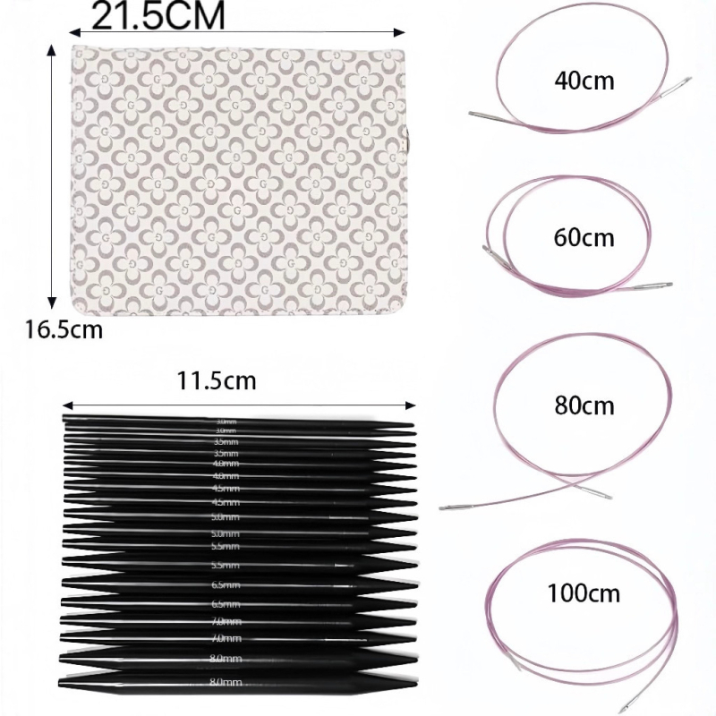Set kružnih igala za pletenje Ska, aluminijev oksid, izvadivi konac, 50 kom, 311 g
