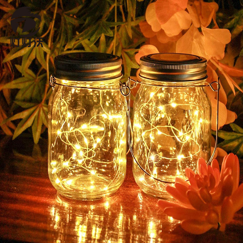 Solarna LED Mason Jar lampa za vanjsku upotrebu — staklena posuda, bakrena žica, viseća rasvjeta za vrtni krajolik