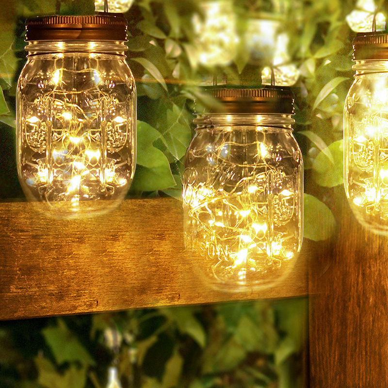Solarna LED Mason Jar lampa za vanjsku upotrebu — staklena posuda, bakrena žica, viseća rasvjeta za vrtni krajolik