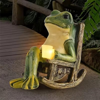 Solar Frog Rocking Chair – ukras za stol od smole za vanjsku upotrebu, LED, 0.01W, 1.2V, 6–12h