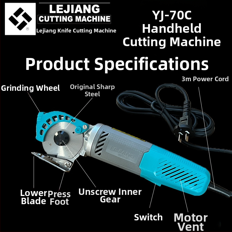Yuejiang YJ-70C elektrický kruhový rezací nôž na látky, ručné, 220V, na odevy