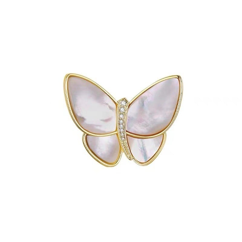 Διακοσμητική καρφίτσα από χαλκό με φυσικό κοχύλι – κορεατικό στυλ, σχήμα λουλουδιού, ηλεκτροπλακωμένη επιφάνεια, διακοσμητικό αξεσουάρ