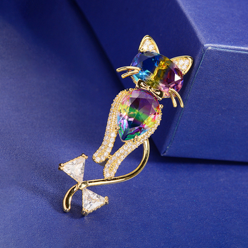 Καρφίτσα με Περσική Γάτα, χαλκός με ζιρκόνιο, ηλεκτροπλατίωση, πολυτελής στιλ, διακόσμηση και δώρο