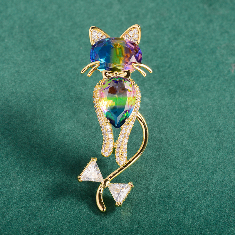 Καρφίτσα με Περσική Γάτα, χαλκός με ζιρκόνιο, ηλεκτροπλατίωση, πολυτελής στιλ, διακόσμηση και δώρο