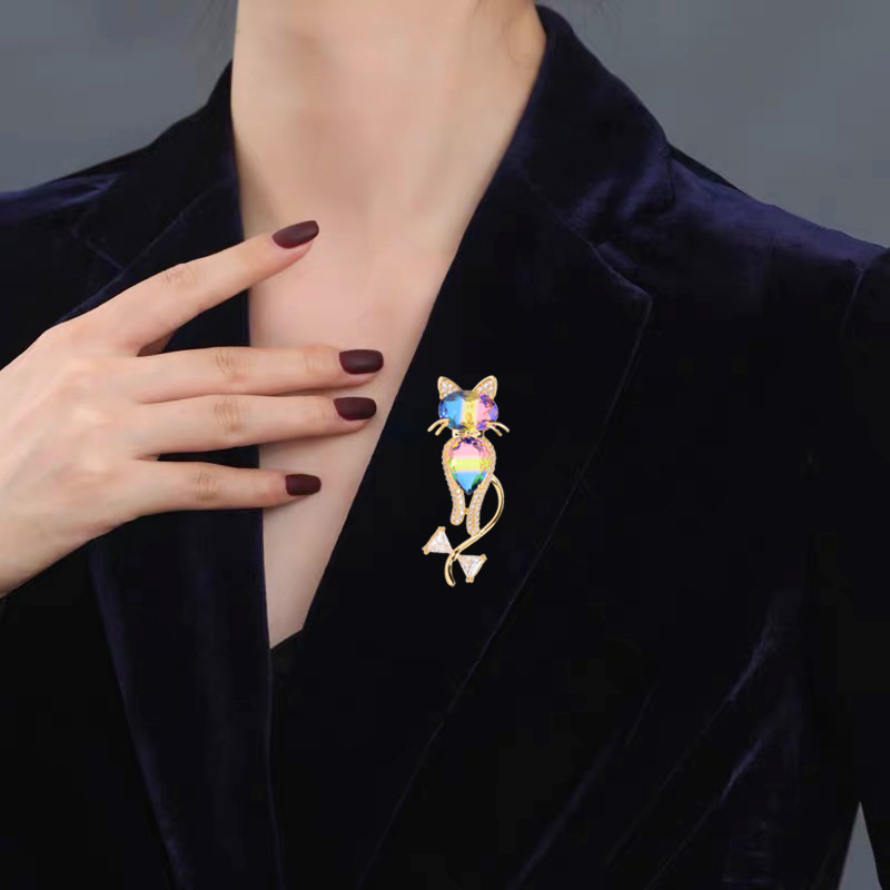 Καρφίτσα με Περσική Γάτα, χαλκός με ζιρκόνιο, ηλεκτροπλατίωση, πολυτελής στιλ, διακόσμηση και δώρο