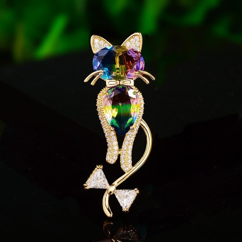 Καρφίτσα με Περσική Γάτα, χαλκός με ζιρκόνιο, ηλεκτροπλατίωση, πολυτελής στιλ, διακόσμηση και δώρο