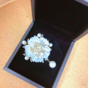 Καρφίτσα με φυσικό κοχύλι σε σχήμα λουλουδιού, χαλκός με ηλεκτροπλατίωση, κορεατικό στυλ