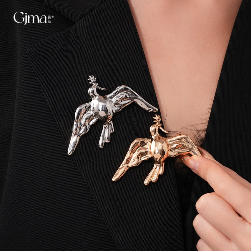 Καρφίτσα από κράμα σε μορφή πουλιού, μεταλλική λάμψη, στυλ Ευρώπη–Αμερική, ηλεκτροπλατινωμένο φινίρισμα