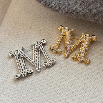 Bakrena broš s cirkonovim uložkom — francuski retro stil, dizajn s slovima, ukrasna funkcija