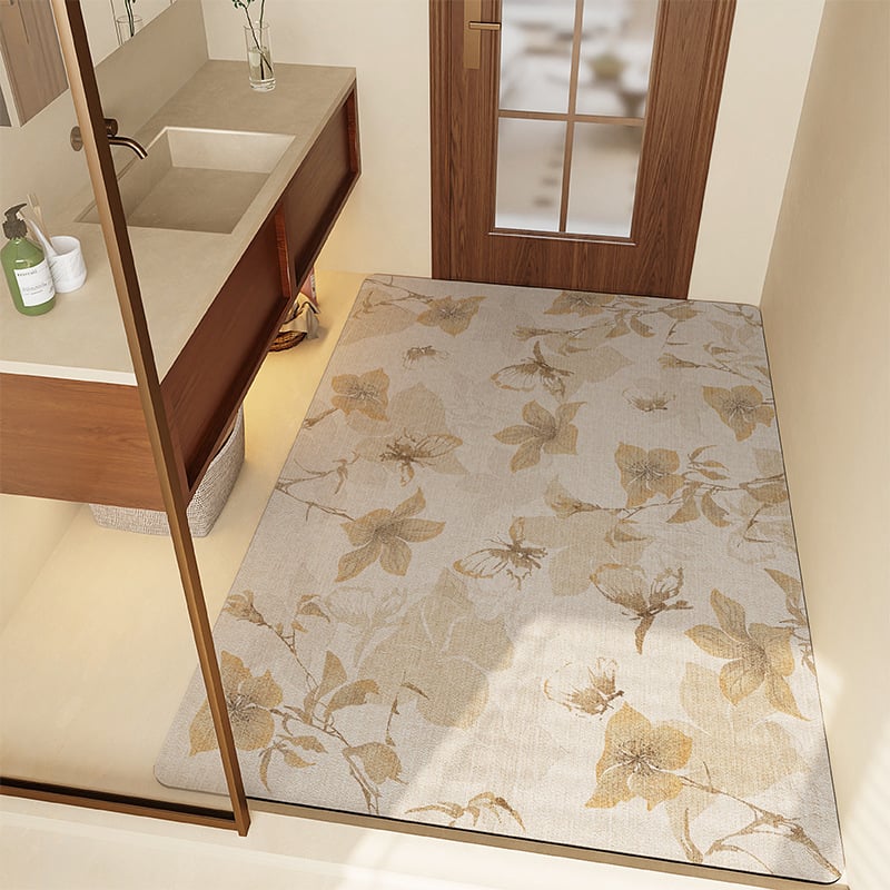 Dijatomska mulj absorbentni tepih za kupaonicu, protuklizni kvadratni tepih, s uzorkom cvijeća, perivi, prilagodljivo, moderni minimalistički stil, jesen 2024