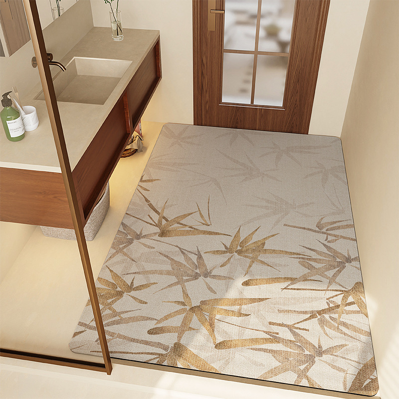 Dijatomska mulj absorbentni tepih za kupaonicu, protuklizni kvadratni tepih, s uzorkom cvijeća, perivi, prilagodljivo, moderni minimalistički stil, jesen 2024