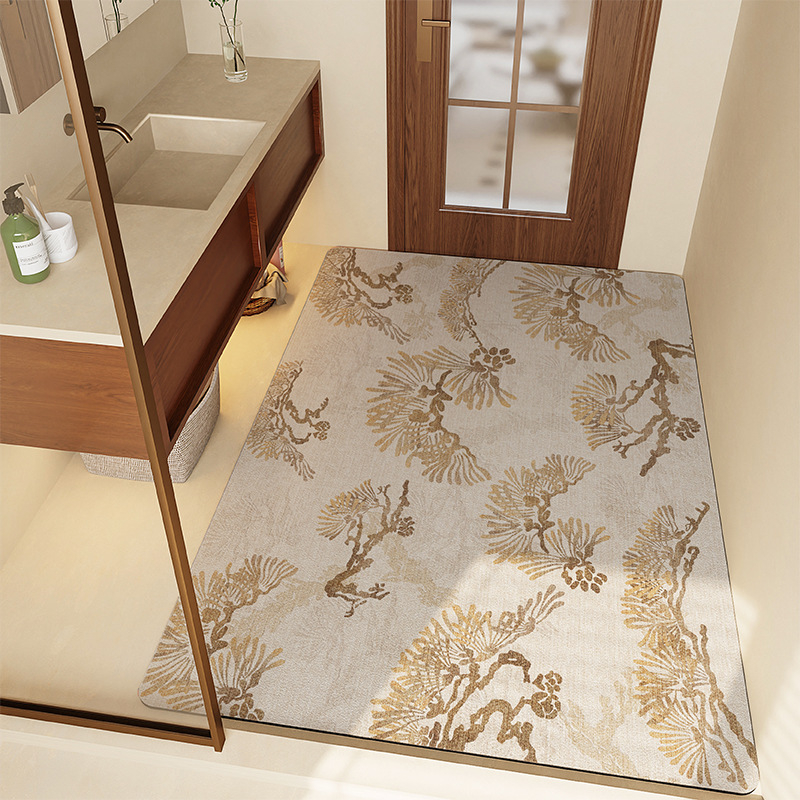 Dijatomska mulj absorbentni tepih za kupaonicu, protuklizni kvadratni tepih, s uzorkom cvijeća, perivi, prilagodljivo, moderni minimalistički stil, jesen 2024