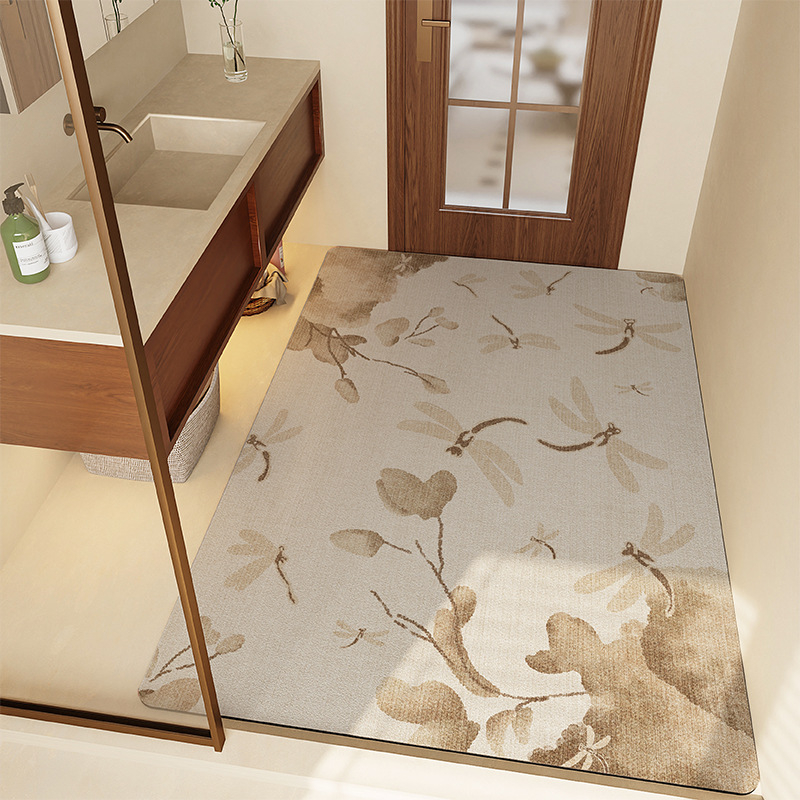 Dijatomska mulj absorbentni tepih za kupaonicu, protuklizni kvadratni tepih, s uzorkom cvijeća, perivi, prilagodljivo, moderni minimalistički stil, jesen 2024