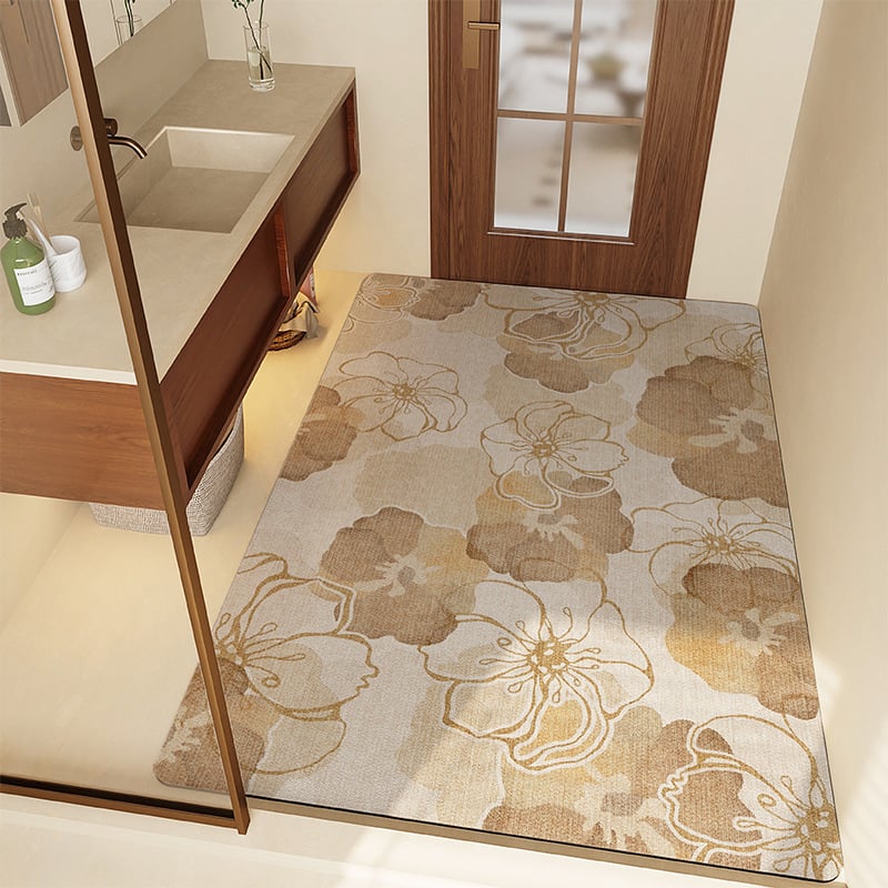 Dijatomska mulj absorbentni tepih za kupaonicu, protuklizni kvadratni tepih, s uzorkom cvijeća, perivi, prilagodljivo, moderni minimalistički stil, jesen 2024