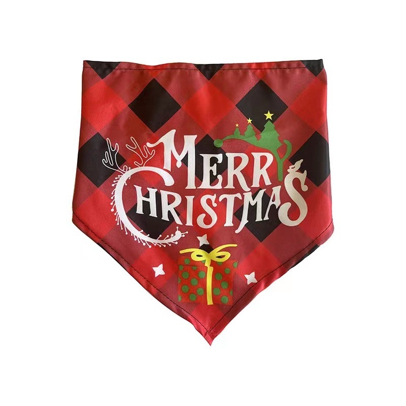 Háromszög alakú háziállat-sál, mintás kockás, poliészter, egyszerű szövés, nyomtatás, Karácsony