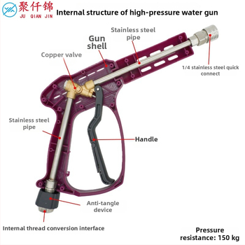 Vysokotlaková pištoľ na čistenie — valcové a fan-tvarované trysky, dĺžka 30 cm, tlak 2200 PSI, telo z technickej plastu, pripojenie z nerezovej ocele