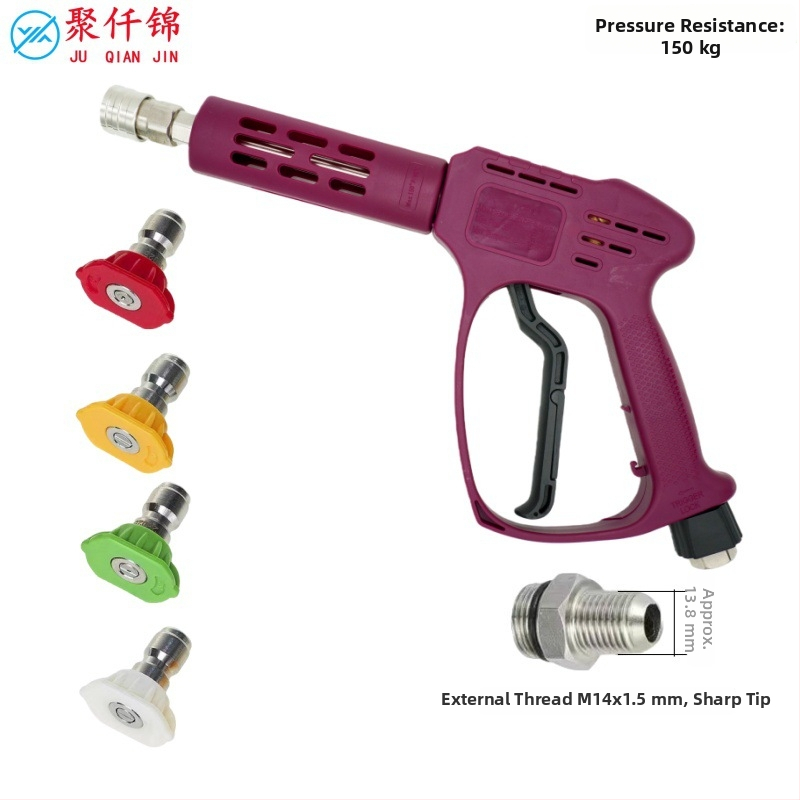 Vysokotlaková pištoľ na čistenie — valcové a fan-tvarované trysky, dĺžka 30 cm, tlak 2200 PSI, telo z technickej plastu, pripojenie z nerezovej ocele