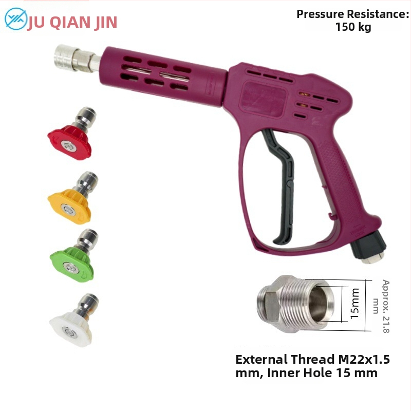 Vysokotlaková pištoľ na čistenie — valcové a fan-tvarované trysky, dĺžka 30 cm, tlak 2200 PSI, telo z technickej plastu, pripojenie z nerezovej ocele