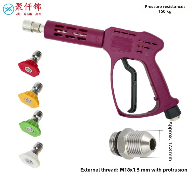 Vysokotlaková pištoľ na čistenie — valcové a fan-tvarované trysky, dĺžka 30 cm, tlak 2200 PSI, telo z technickej plastu, pripojenie z nerezovej ocele