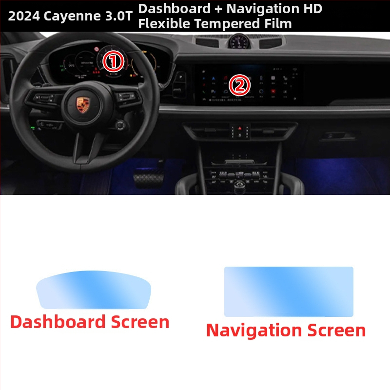 TPU zaštitni film za unutrašnjost Porsche Cayenne za središnji zaslon i upravljačku ploču, kaljeno, otporno na ogrebotine i habanje, otporno na visoke i niske temperature