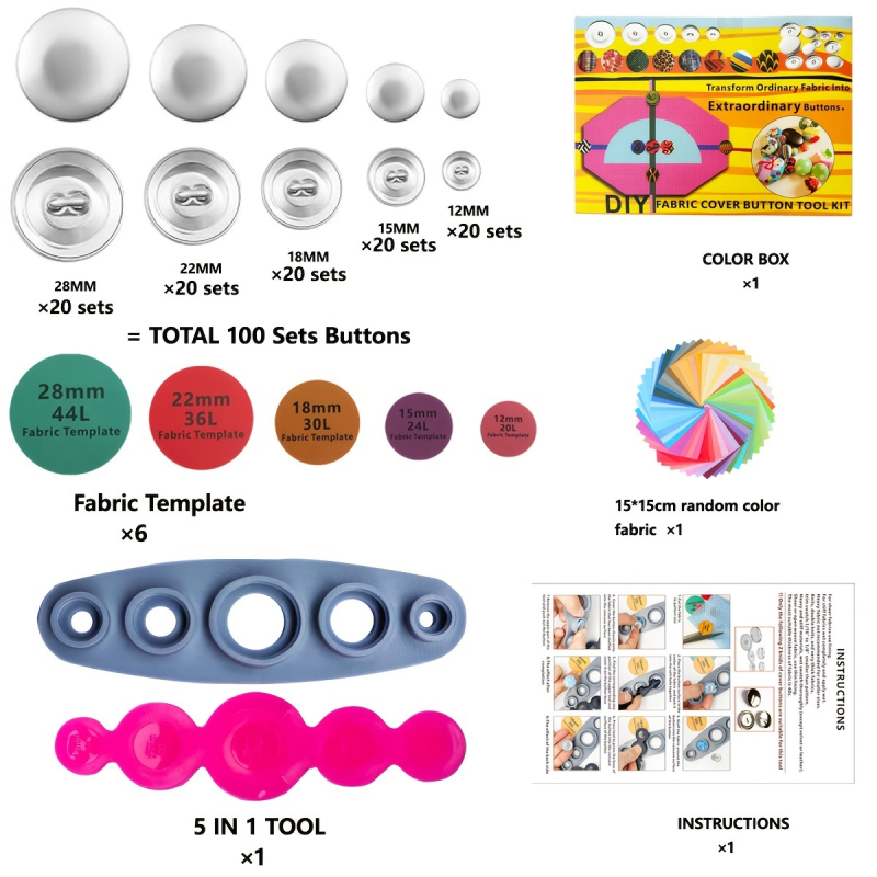 DIY set alata za gumbe od platna – pet u jedan kalup za gumbe