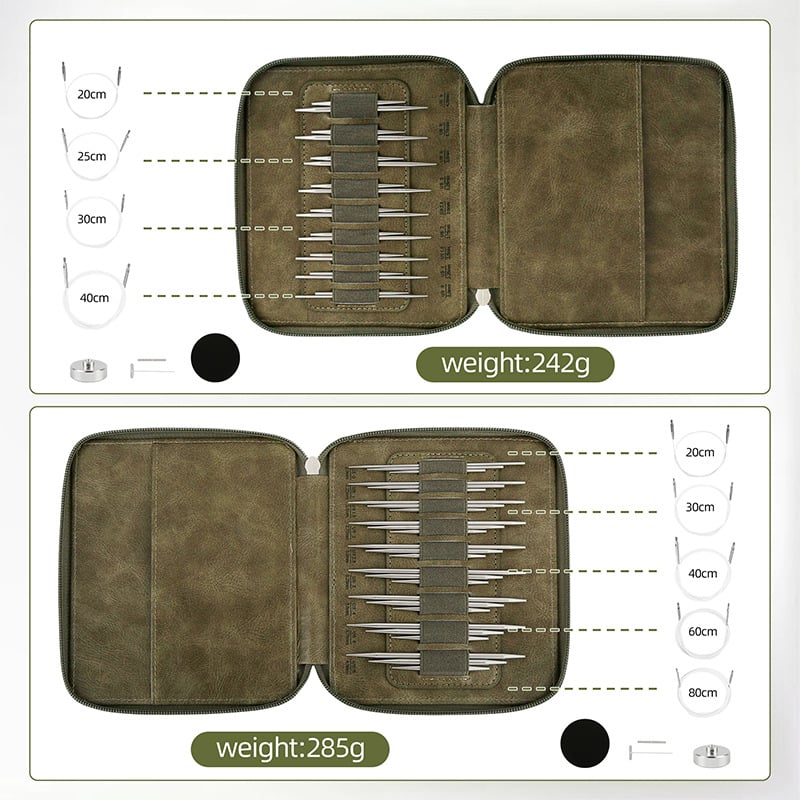 Кръгови игли за плетене – разглобяем комплект, 304 неръждаема стомана, 9 комплекта