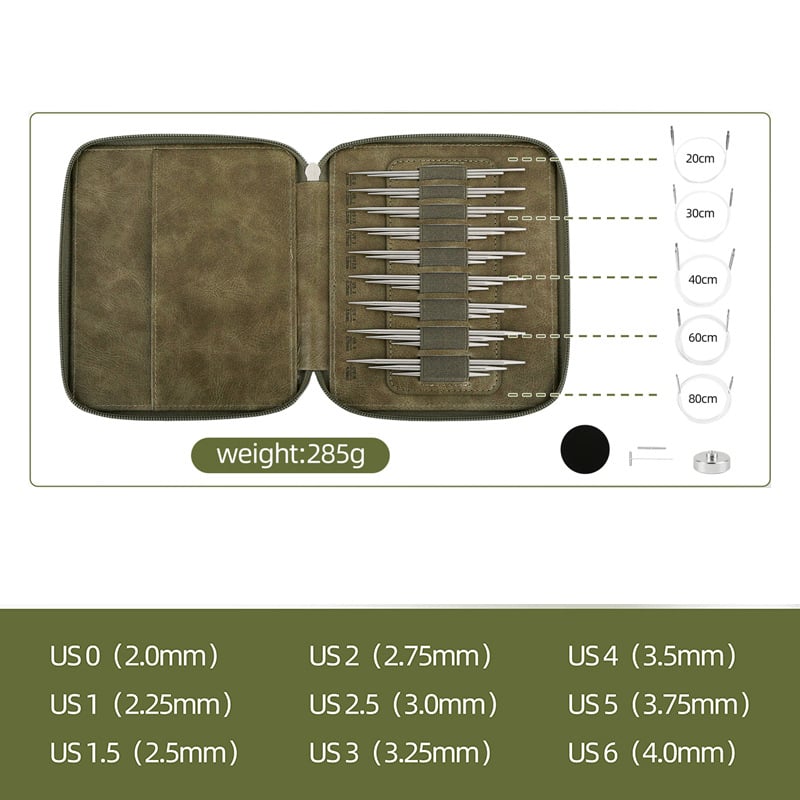 Кръгови игли за плетене – разглобяем комплект, 304 неръждаема стомана, 9 комплекта