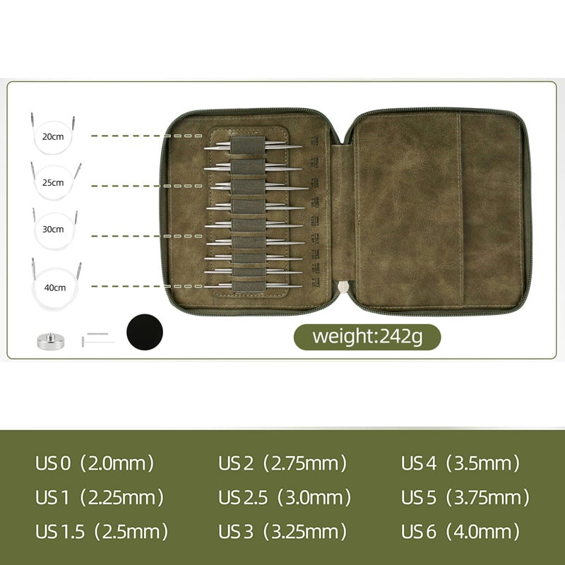 Кръгови игли за плетене – разглобяем комплект, 304 неръждаема стомана, 9 комплекта