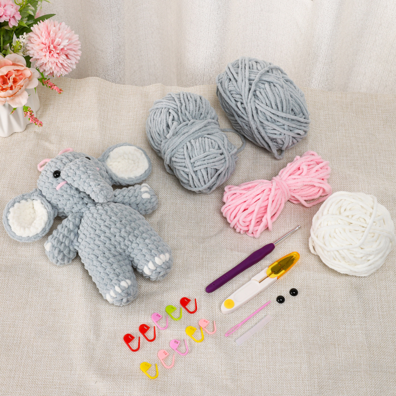 Set materijala od vune za DIY pletenje – za početnike, lutka slona; 50 komada u kutiji, bruto težina 0,1 kg, stil: jednostavan, vuna