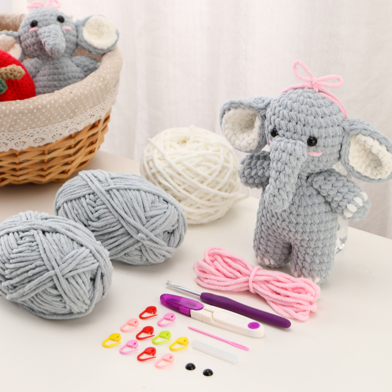 Set materijala od vune za DIY pletenje – za početnike, lutka slona; 50 komada u kutiji, bruto težina 0,1 kg, stil: jednostavan, vuna