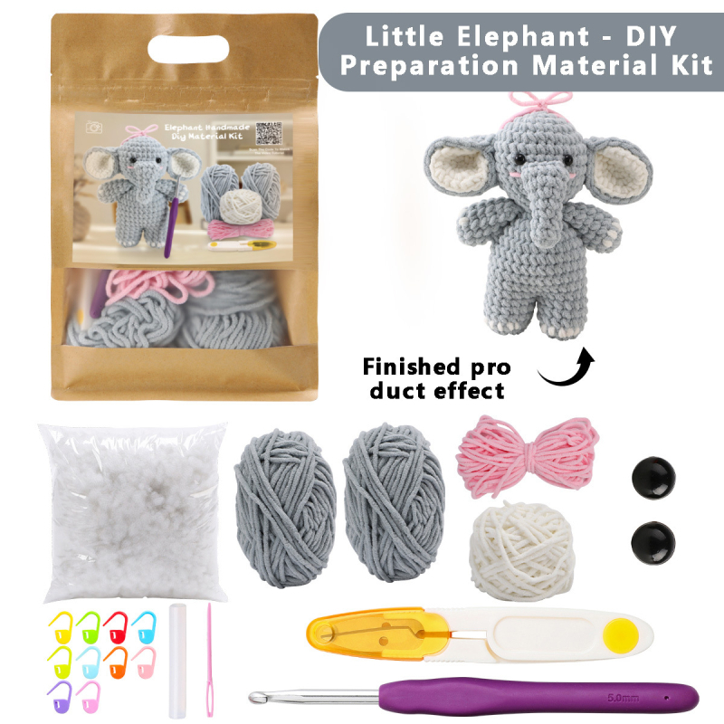 Set materijala od vune za DIY pletenje – za početnike, lutka slona; 50 komada u kutiji, bruto težina 0,1 kg, stil: jednostavan, vuna